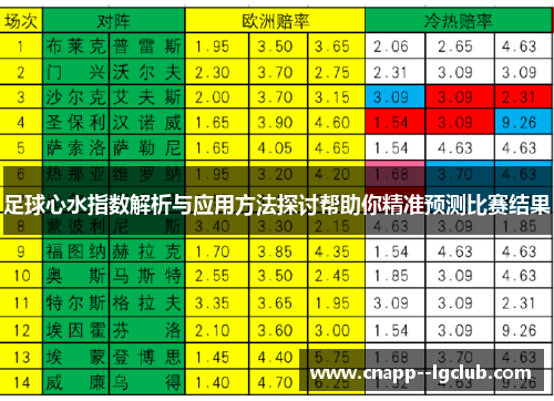 足球心水指数解析与应用方法探讨帮助你精准预测比赛结果