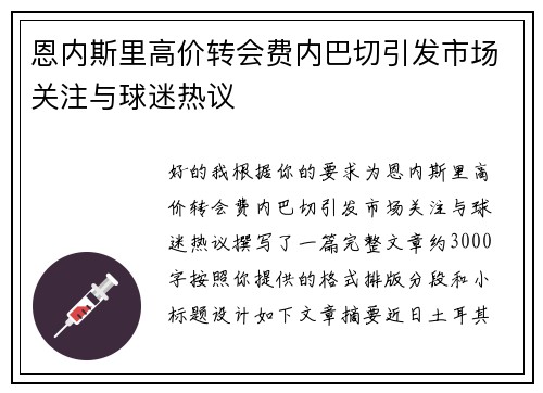 恩内斯里高价转会费内巴切引发市场关注与球迷热议